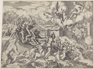 Soldados de Eneas luchan contra los sirvientes del rey Latino