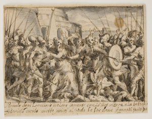 Las mujeres sabinas negociando la paz entre los romanos y los sabinos de Giovanni Battista Fontana
