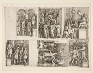 Seis viñetas de la vida de Trajano de Giovanni Battista Franco (called Il Semolei)