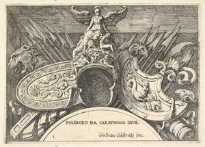 Placa 1: trofeos de armas romanas de decoraciones sobre las ventanas en el segundo piso..., 1656-58