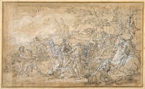 Cautivos, incluyendo un obispo, arrastrados y atados ante el carro triunfal de un general romano de Giovanni Battista Lenardi