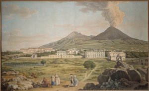 Las laderas del Vesubio desde Portici con vista del Palacio Borbón, de Giovan Battista Lusieri, gouache.