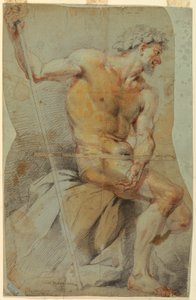 Dibujo, Estudio de un anciano desnudo, Baco o uno de sus acompañantes, 1660-70 de Giovanni Battista Merano