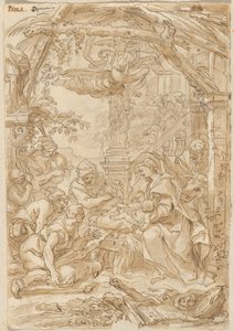 La Adoración de los pastores, c.1680-1690 (dibujo a pluma y tinta) de Giovanni Battista Merano
