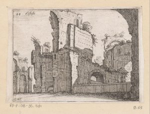 Restos de las Termas de Caracalla en Roma Listesso (título sobre objeto) Vistas de Roma (título de la serie) Alcune vedute et prospettive di luoghi dishabitati di Roma (título de la serie) de Giovanni Battista Mercati