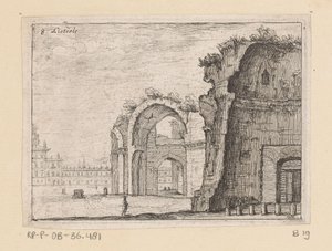 Restos de las Termas de Diocleciano en Roma Listesse (título sobre el objeto) Vistas de Roma (título de la serie) Alcune vedute et prospettive di luoghi dishabitati di Roma (título de la serie) de Giovanni Battista Mercati