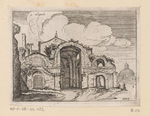 Restos de las Termas de Diocleciano en Roma Listesse (título sobre el objeto) Vistas de Roma (título de la serie) Alcune vedute et prospettive di luoghi dishabitati di Roma (título de la serie) de Giovanni Battista Mercati