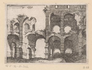 Restos del Coliseo de Roma Listesso (título sobre objeto) Vistas de Roma (título de la serie) Alcune vedute et prospettive di luoghi dishabitati di Roma (título de la serie)