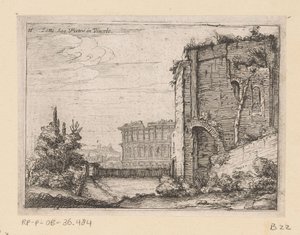Ruinas del edificio antiguo y del Coliseo en Roma Sotto San Pietro in Vincolo (título sobre objeto) Vistas de Roma (título de la serie) Alcune vedute et prospettive di luoghi dishabitati di Roma (título de la serie)