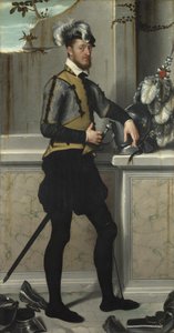 Un caballero con su casco de justa Il Cavaliere dal Piede Ferito, Conde Faustino Avogadro, ca 1554 de Giovanni Battista Moroni