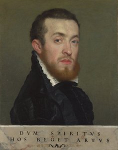 Retrato busto de un joven con una inscripción