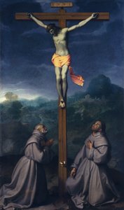 Crucifixión con los santos Bernardino y Antonio de Padua, de Giovanni Battista Moroni (1525 ca- 1578), óleo sobre lienzo, 226x133 cm, Iglesia de San Giuliano, Albino