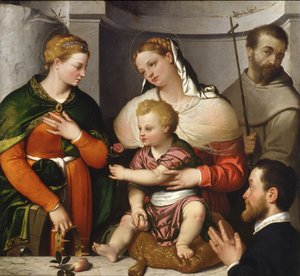 Madonna y el Niño con Santa Catalina, San Francisco y el Donante