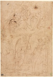 Madonna y Niño en Gloria sobre Tres Santos, c. 1570 de Giovanni Battista Paggi