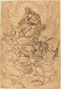 La Madonna y el Niño en gloria adorados por santos de Giovanni Battista Paggi