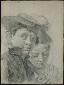 Un niño con sombrero emplumado y una niña de Giovanni Battista Piazzetta