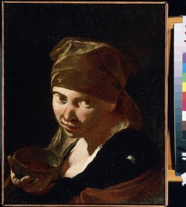 ""Retrato de una niña"" Niño de origen modesto, sirviente o campesino. Pintura de Giovan Battista (Giambattista) Piazzetta (1683-1754) Museo de Arte Mikhail Kroshitsky del siglo XVIII, Sebastopol (Sebastopol) Ucrania de Giovanni Battista Piazzetta