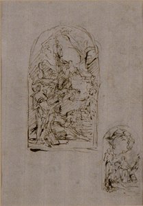 Bocetos para un altar con Santa Margarita de Cortona, San Sebastián y San Roque (anverso); Dos bocetos para un altar (reverso)