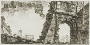 1. Arco de Tito. 2. Villa Farnese. 3. Columnas del Templo de Júpiter Stator. 4. Arco de Septimio Severo. 5. Templo de la Paz, lámina seis de Algunas vistas de arcos triunfales y otros monumentos