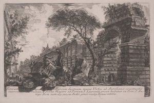 Antiguo acueducto de Acqua Marcia en las murallas de la ciudad erigidas por Aureliano de Giovanni Battista Piranesi