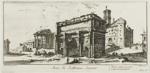 Arco de Septimio Severo. 1. Templo de la Concordia. 2. Ascenso a la Colina Capitolina, lámina 13 de Algunas Vistas de Arcos Triunfales y otros Monumentos de Giovanni Battista Piranesi