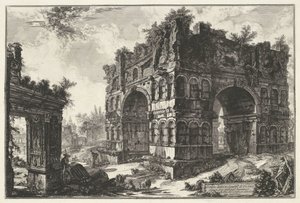 Boog van Janus y Boog van de geldwisselaars te Rome Templo llamado volgarm.te di Giano (título sobre el objeto) Gezichten op Rome (título de la serie) Vistas de Roma diseñadas y grabadas por el arquitecto Giambattista Piranesi Ve (nez) iano (título de la s