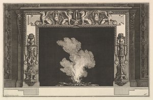 Chimenea: Grifos enfrentados en el dintel y candelabros en las jambas, ca. 1769