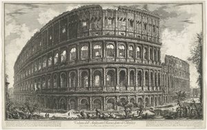 Coliseo de Roma Vista del Anfiteatro Flavio, conocido como Coliseo (título sobre el objeto) Gezichten op Rome (título de la serie) Vistas de Roma diseñadas y grabadas por el arquitecto Giambattista Piranesi Ve (nez) iano (título de la serie) de Giovanni Battista Piranesi