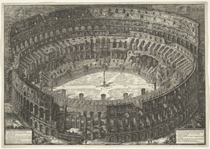 Coliseo de Roma Vista del Anfiteatro Flavio conocido como Coliseo (título sobre el objeto) Gezichten op Rome (título de la serie) Vistas de Roma diseñadas y grabadas por el arquitecto Giambattista Piranesi Ve (nez) iano (título de la serie) de Giovanni Battista Piranesi