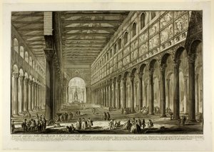 Vista en corte del interior de la Basílica de S. Paolo fuori delle Mura, de Vistas de Roma de Giovanni Battista Piranesi