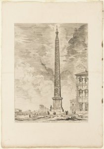 Obelisco egipcio. Este fue erigido por el Papa Sixto V en la Plaza de San Juan de Letrán, de Vistas de Roma de Giovanni Battista Piranesi
