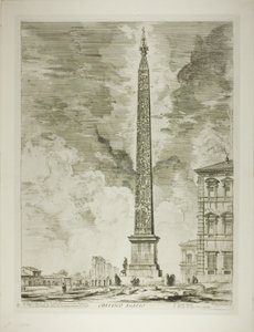 Obelisco egipcio. Este fue erigido por el Papa Sixto V en la Plaza de San Juan de Letrán, de Vistas de Roma de Giovanni Battista Piranesi