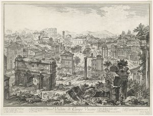 Foro Romano de Roma Vista de Campo Vaccino (título sobre objeto) Gezichten op Rome (título de la serie) Vistas de Roma diseñadas y grabadas por el arquitecto Giambattista Piranesi Ve (nez) iano (título de la serie)