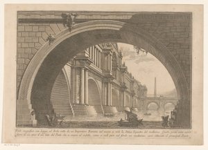 Vista de un puente con arcos y logias Primera parte de Arquitectura y perspectivas (título de la serie) Prima parte di architetture e prospettive (título de la serie) de Giovanni Battista Piranesi