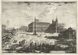 Gezicht op het Lateraan te Rome met de Sint-Jan van Lateranen Vista de la Piazza y la Basílica de S. Giovanni in Laterano (título sobre el objeto) Gezichten op Rome (título de la serie) Vistas de Roma diseñadas y grabadas por el arquitecto Giambattista Pir de Giovanni Battista Piranesi