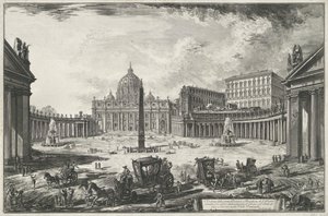 Vista de la Plaza de San Pedro con la Basílica de San Pedro en la Ciudad del Vaticano Veduta della gran Piazza e Basilica di S. Pietr (...) (título sobre el objeto) Vistas de Roma (título de la serie) Vedute di Roma disegnate ed incise da Giambattista Pira de Giovanni Battista Piranesi