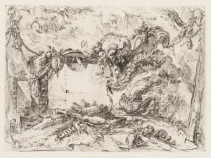 Groteschi: Ruinas con calaveras y un jarrón humeante, ca. 1745-50