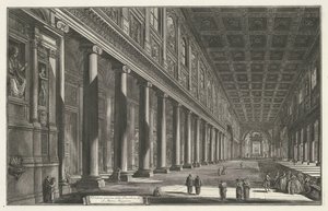 Interior van de Santa Maria Maggiore te Rome Vista interior de la Basílica de S. Maria Maggiore (título sobre objeto) Gezichten op Rome (título de la serie) Vistas de Roma diseñadas y grabadas por el arquitecto Giambattista Piranesi Ve (nez) iano (título d de Giovanni Battista Piranesi