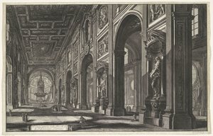 Interieur van de Sint-Jan van Lateranen te Rome Vista interior de la Basílica de S. Giovanni Laterano (título sobre objeto) Gezichten op Rome (título de la serie) Vistas de Roma diseñadas y grabadas por el arquitecto Giambattista Piranesi Ve (nez) iano (tí de Giovanni Battista Piranesi