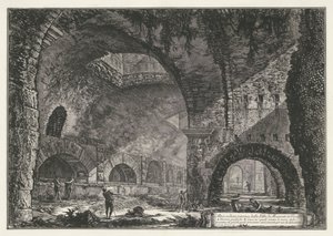 Interieur van de Tempel van Hercules Victor t y Tivoli Otra vista interna de la Villa di Mecenate en Tivoli (título sobre objeto) Gezichten op Rome (título de la serie) Vistas de Roma diseñadas y grabadas por el arquitecto Giambattista Piranesi Ve (nez) ia de Giovanni Battista Piranesi