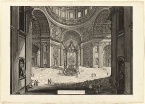 Vista interior de la Basílica de San Pedro en el Vaticano, cerca de la Tribuna, de Vistas de Roma de Giovanni Battista Piranesi