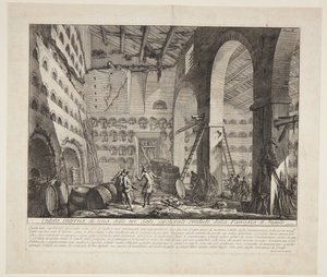 Vista interior de tres grandes cámaras funerarias que se cree pertenecen a la Casa de Augusto de Giovanni Battista Piranesi