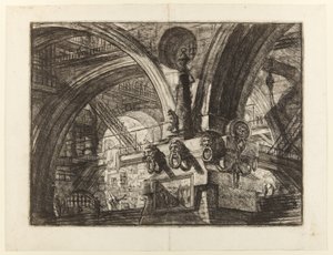 Las cárceles de la invención, lámina XV: El muelle con lámpara de Giovanni Battista Piranesi