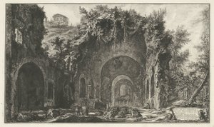 Ninfeo van Egeria bij Roma Vista de la fuente y las Cuevas de Egipto fuera de la Porta Capena o di S. Seb.no (...) (título sobre el objeto) Gezichten op Rome (título de la serie) Vistas de Roma diseñadas y grabadas por el arquitecto Giambattista Piranesi V de Giovanni Battista Piranesi