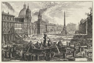 Plaza Navona de Roma Vista de Piazza Navona sobre las ruinas del Circo Agonal (título sobre objeto) Gezichten op Rome (título de la serie) Vistas de Roma diseñadas y grabadas por el arquitecto Giambattista Piranesi Ve (nez) iano (título de la serie)