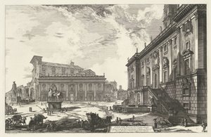 Plaza del Campidoglio de Roma Vista de la Piazza del Campidoglio (título sobre objeto) Gezichten op Rome (título de la serie) Vistas de Roma diseñadas y grabadas por el arquitecto Giambattista Piranesi Ve (nez) iano (título de la serie)