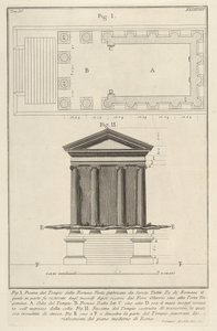 Plano y fachada del Templo de Fortuna Virilis, Tempio della Fortuna Virile, de la s..., 1756 de Giovanni Battista Piranesi