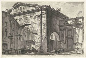 Porticus van Octavia te Rome
Vista del atrio del pórtico de Octavia (título en el objeto)
Gezichten op Rome (título de la serie)
Vistas de Roma dibujadas y grabadas por Giambattista Piranesi arquitecto Ve(nez)iano (título de la serie) de Giovanni Battista Piranesi