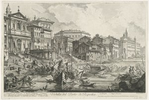 Puerto de Ripetta te Roma Vista del Puerto de Ripetta (título sobre objeto) Gezichten op Rome (título de la serie) Vistas de Roma diseñadas y grabadas por el arquitecto Giambattista Piranesi Ve (nez) iano (título de la serie) de Giovanni Battista Piranesi
