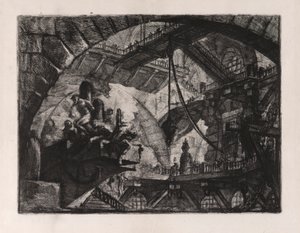 Prisioneros en una plataforma de proyección, placa 10 de Carceri d de Giovanni Battista Piranesi